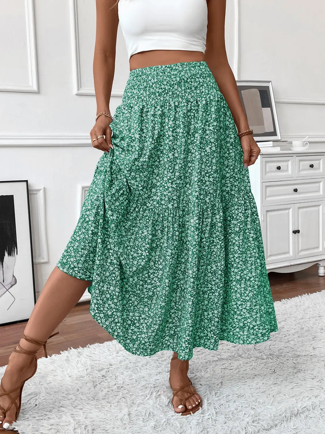 Small Floral Three-layer Long Patchwork Skirt