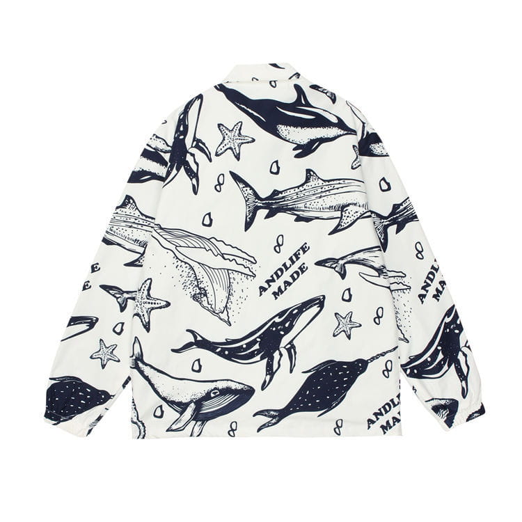 Cartoon Whale Full Print Loose Lapel Jacket Men