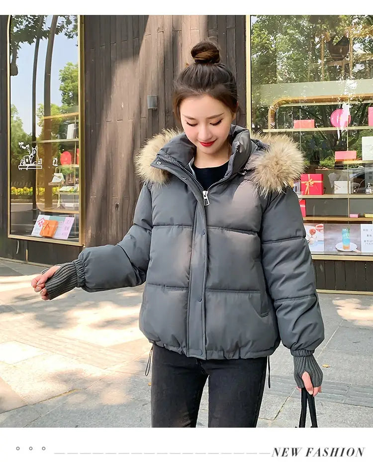 Loose Hooded Gloves Thickened Thermal Quilted Jacket Coat For Women