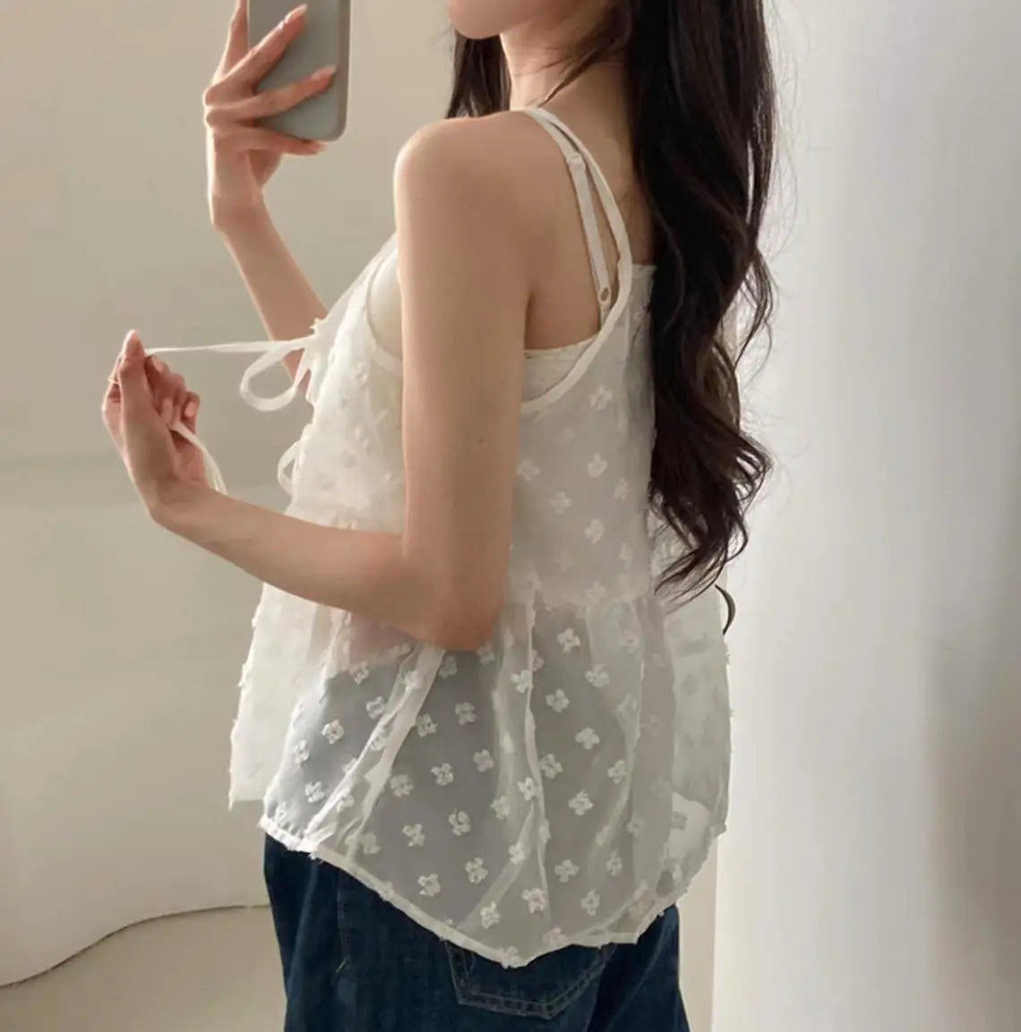 V-neck Lace-up Design Embroidery Jacquard All-match Bandage Dress Sling