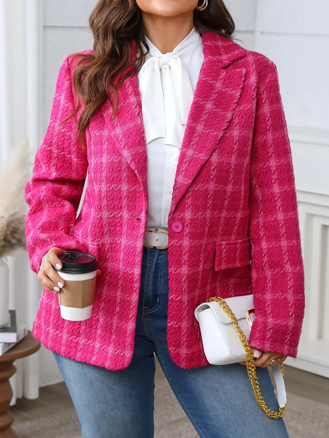Temperament Commute Plaid Plus Size Coat