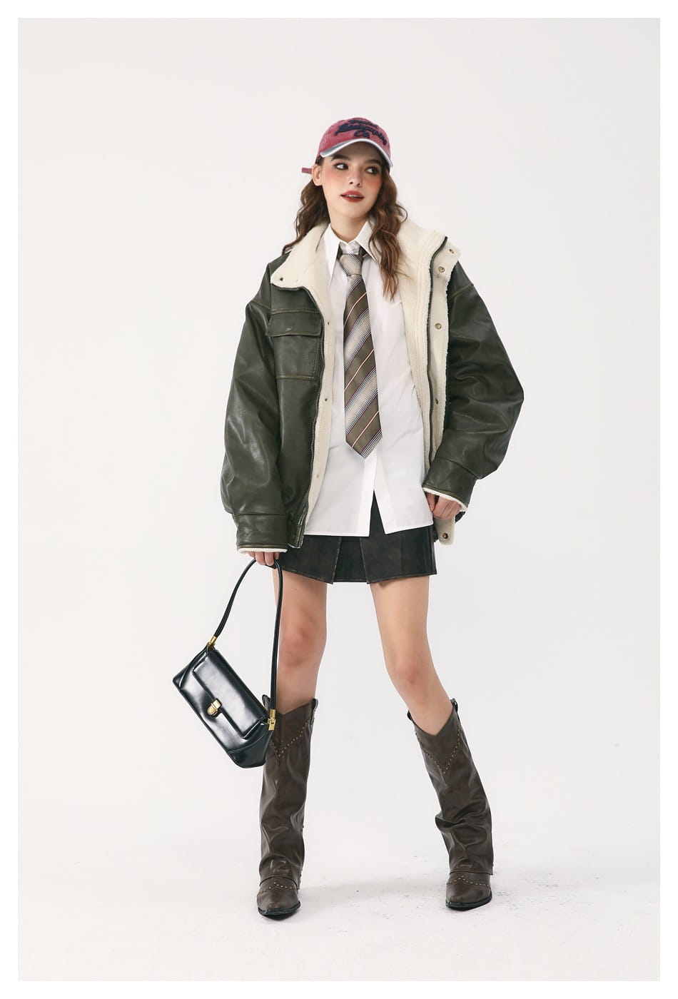 Winter PU Leather Coat Cotton-padded Coat Stand Collar Coat Thickened Lamb Wool