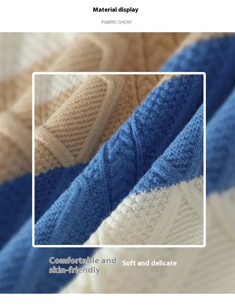 Men’s Casual Round Neck Sweater Contrast Color Knitwear Top