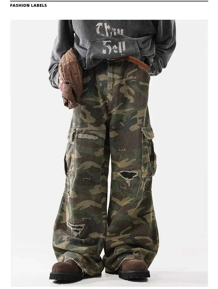 Men’s American Casual Loose Hole Camouflage Pants