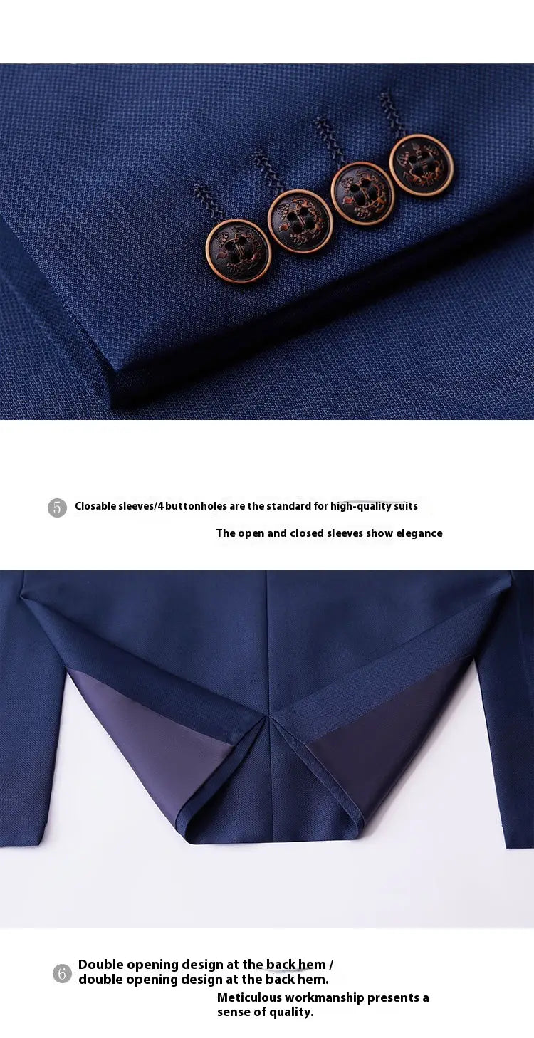 Men’s British Korean Slim Fit Dark Blue Casual Three-piece Suit