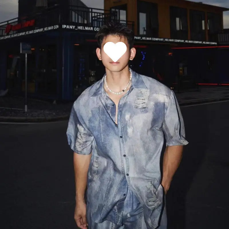 Summer New Denim Shirt Shorts Suit
