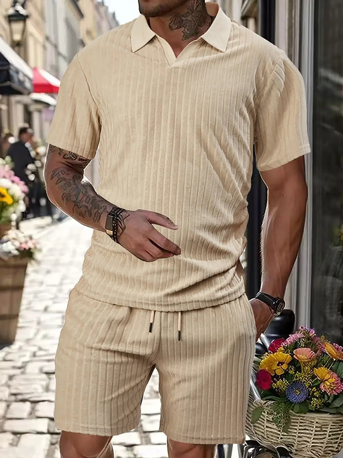 Men’s Breathable Figured Cloth Crew Neck Casual Sports Suit