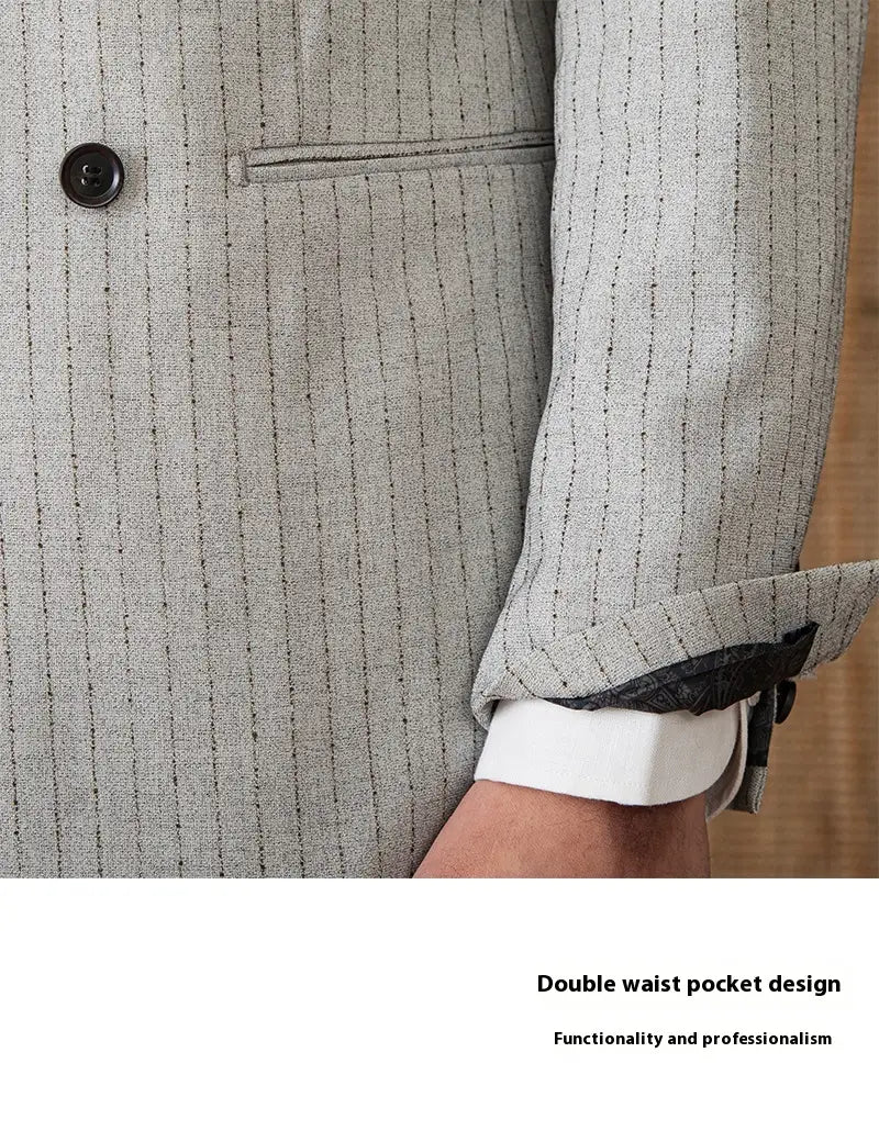 Lightweight Striped Double Breasted Suit Business Casual Suit Coat