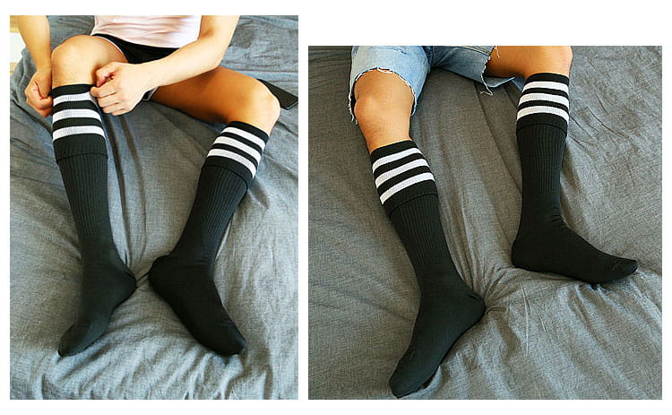 Folded striped over-the-knee high-tube long socks