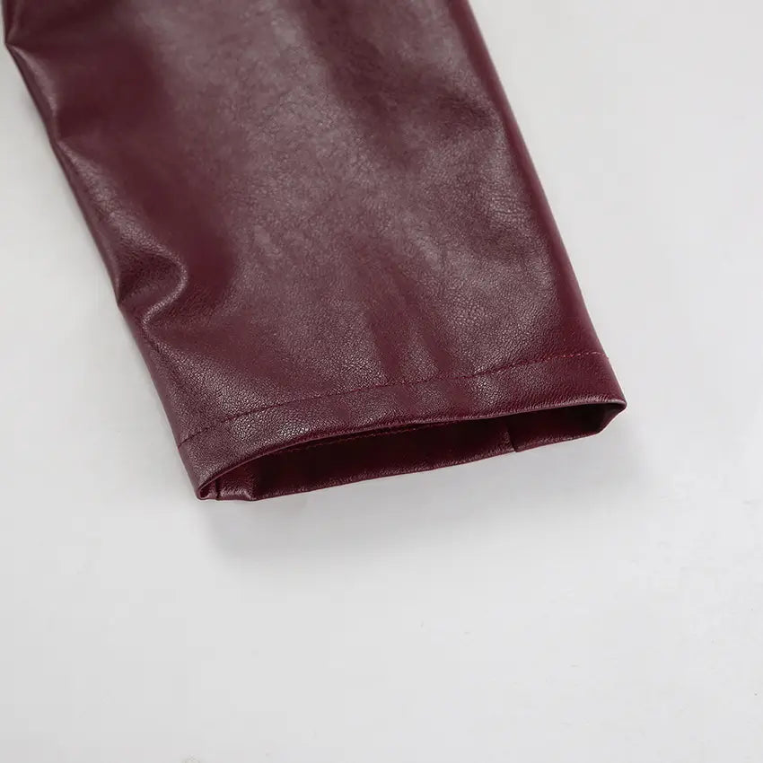 Retro Biker’s Style Wine Red European And American Handsome Matte Leather Jacket Coat