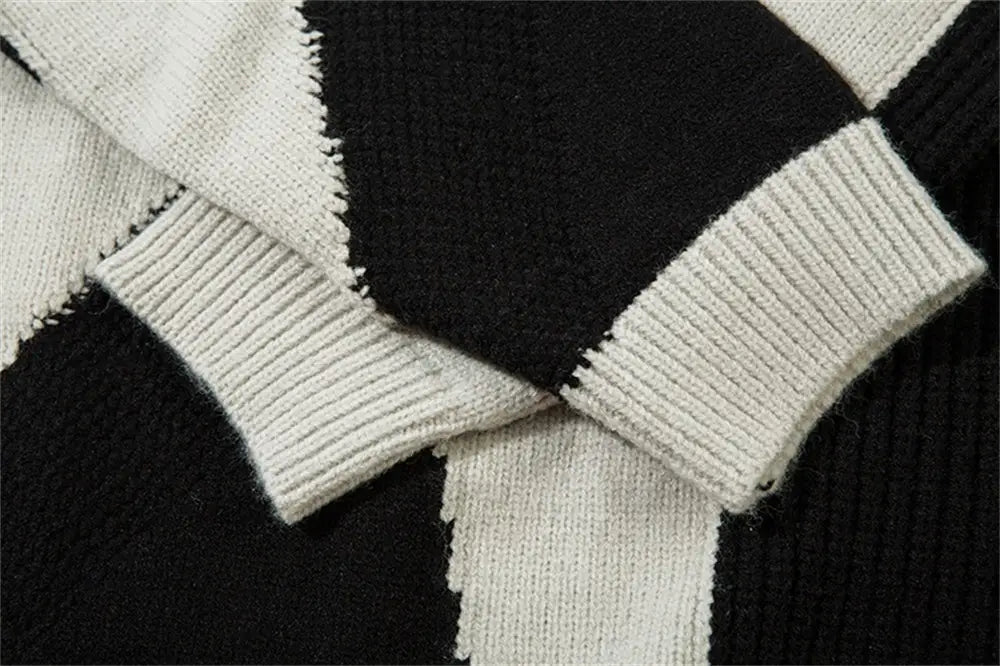 Patchwork Contrast Color Irregular Turtleneck Sweater