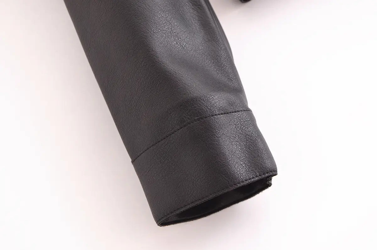 All-matching Western Style Classic Black Leather Short Long Sleeve Jacket