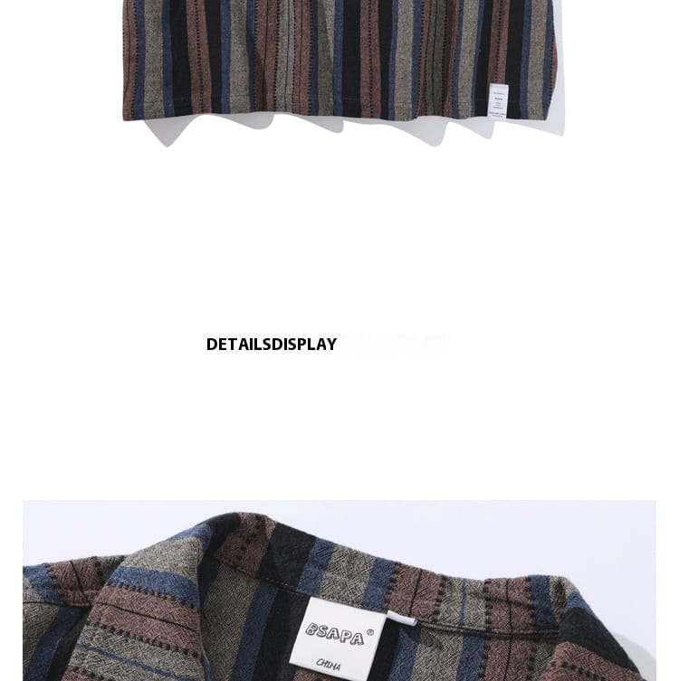 Japanese-style Retro Amekaji Ethnic Style Striped Short Sleeve Shirt