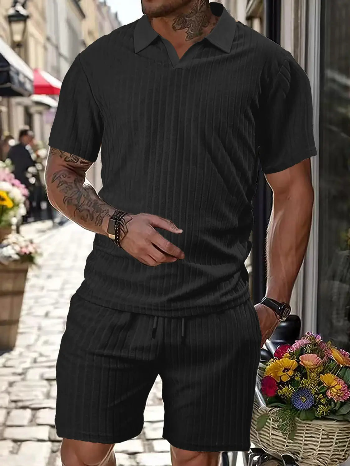 Men’s Breathable Figured Cloth Crew Neck Casual Sports Suit