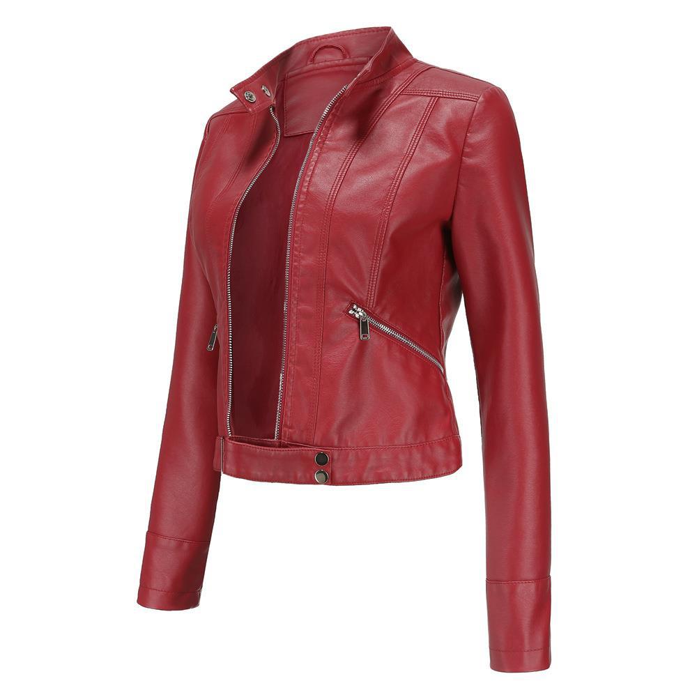 Women’s Short Leather Jacket Stand Collar Jacket Thin