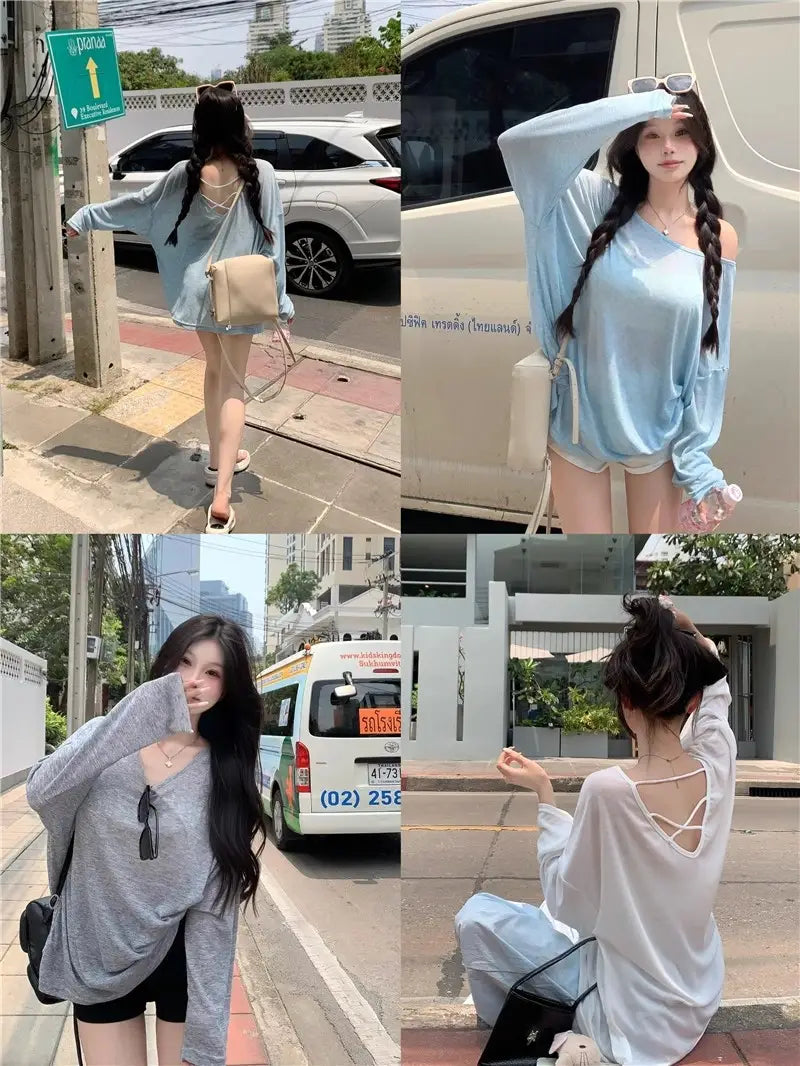 Blue Sweet Hot Girl Sun Protection Top