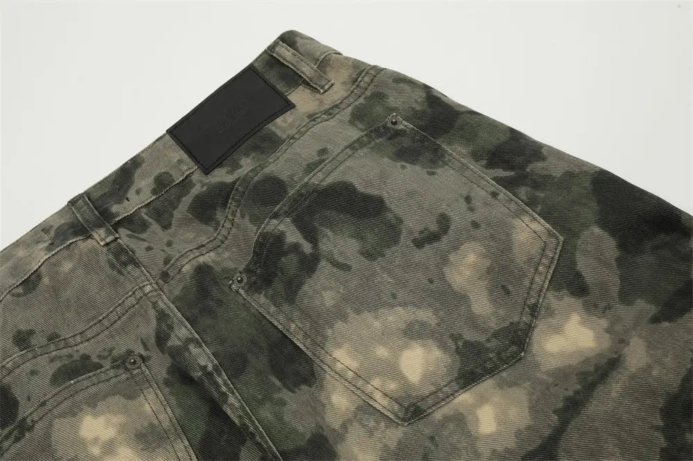 Mountain Outdoor Multi-pocket Workwear Tie-dye Camouflage Pants Men