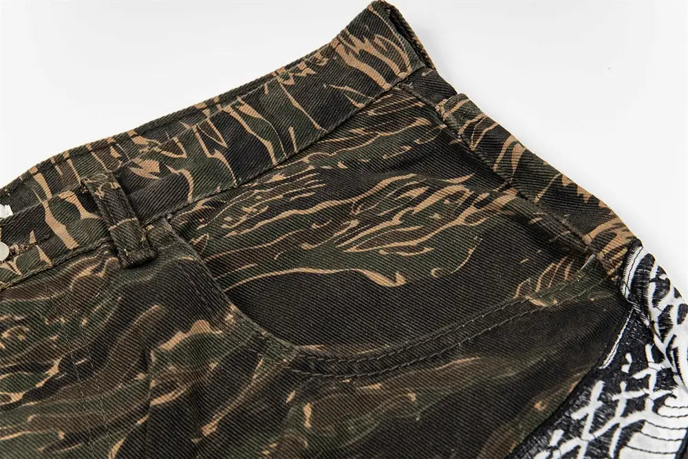 Casual All-match Camouflage Snake Year Limit Denim Paratrooper Pants