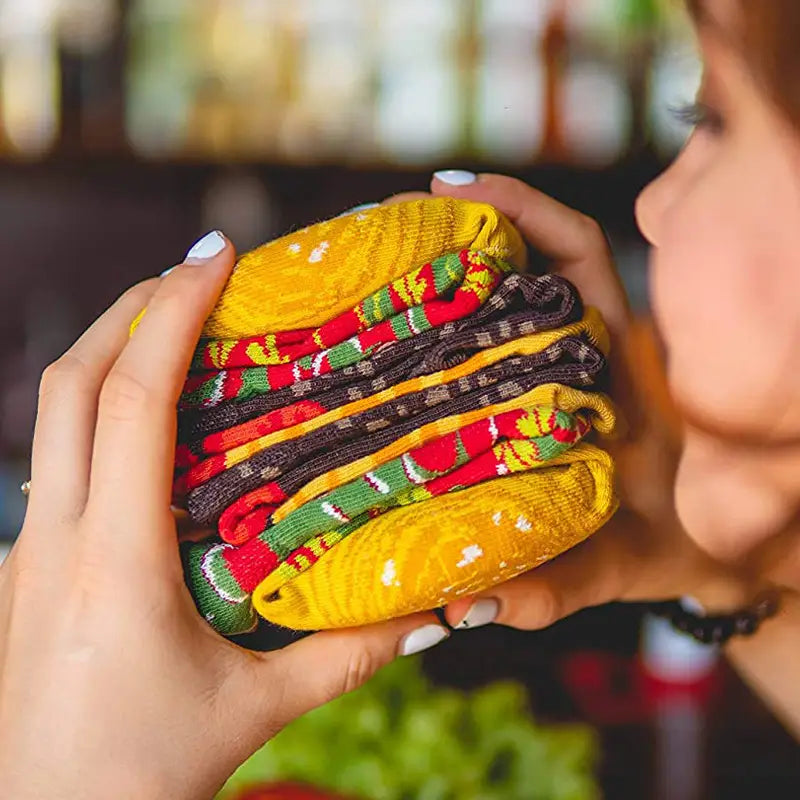 Women’s Cotton Burger Shape Christmas Socks