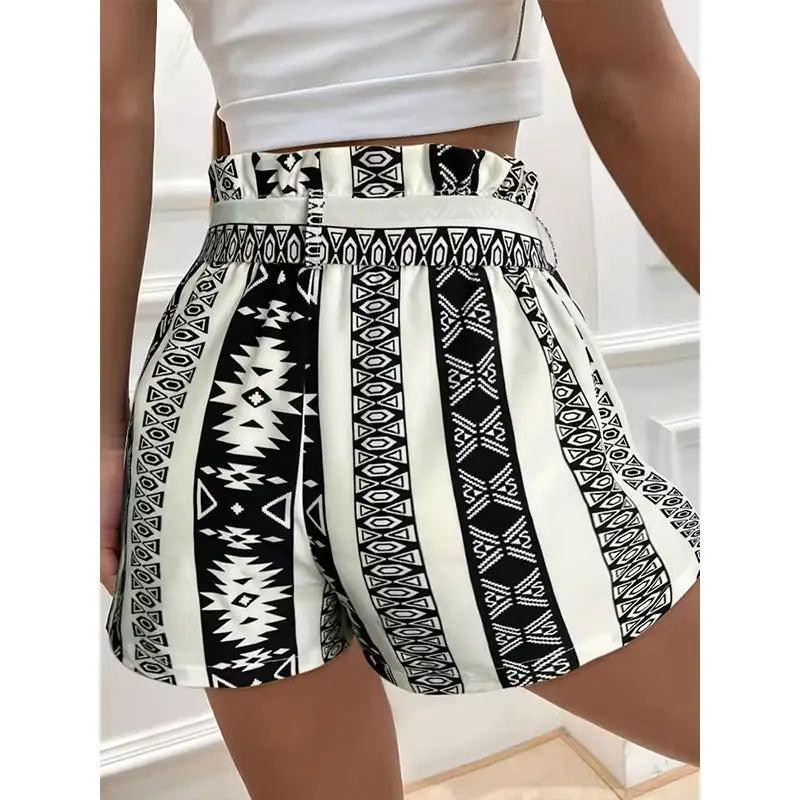 Belt Printed Casual Shorts For Commuter Women