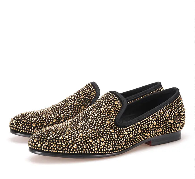 Black abrasive leather golden diamond men’s Lefu shoes pedal casual shoes