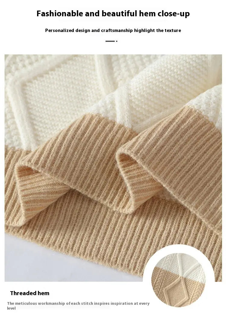 Men’s Casual Round Neck Sweater Contrast Color Knitwear Top