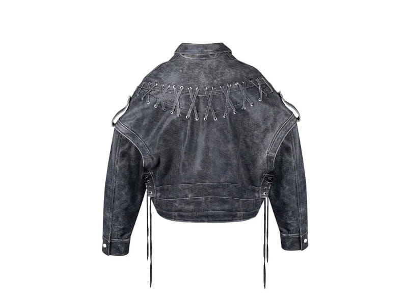 Female Vintage Weave Leather Jacket Coat