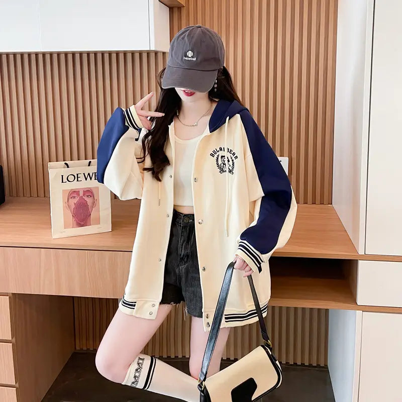 Casual Fashion Sweater Heavy Industry Cartoon Embroidery Contrast Color Baseball Uniform