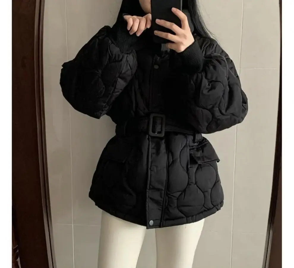 Women’s Stand-up Collar Tie Long Sleeve Cotton Coat