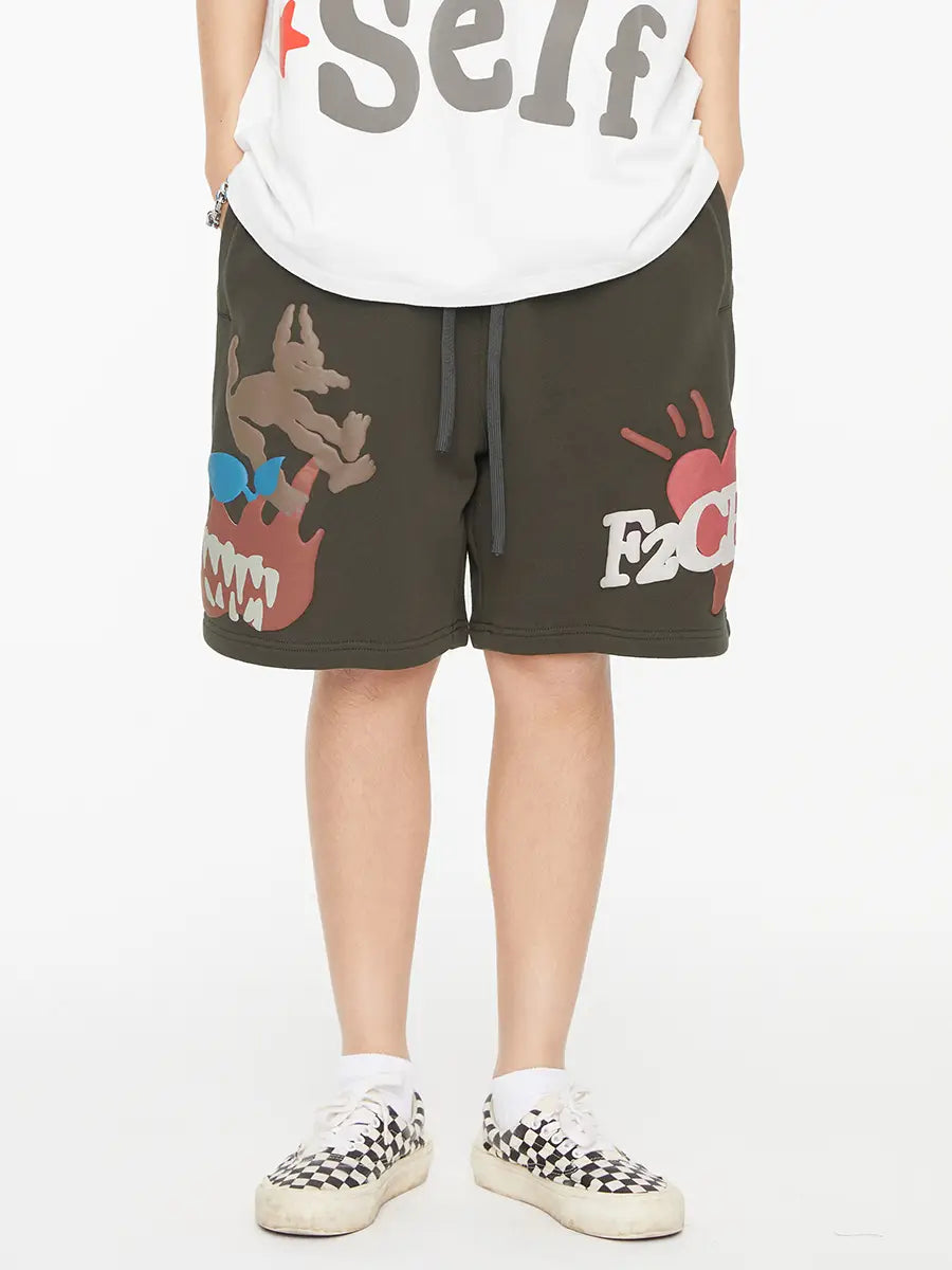 Foam Print Shorts Men’s Casual Beach Shorts American Style