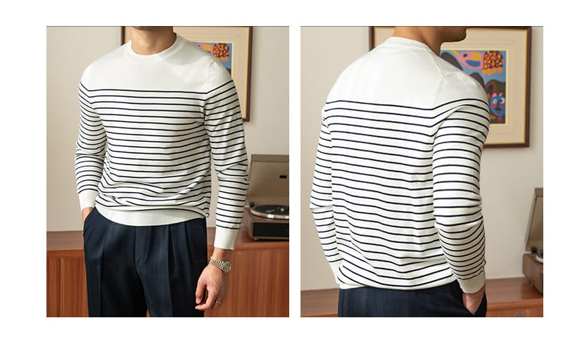 Business Commute Striped Design Contrast Color Long Sleeves Knitwear