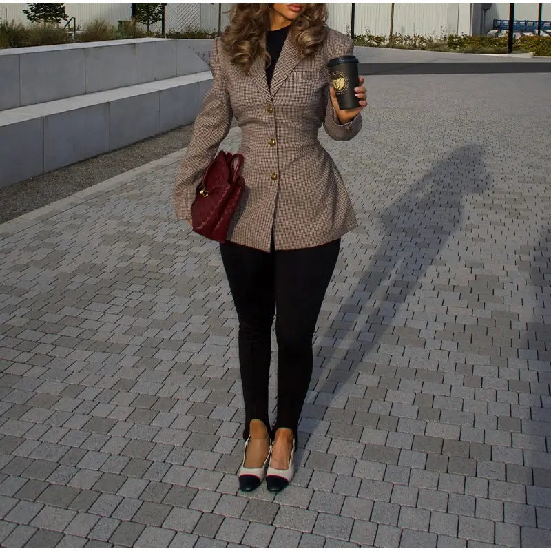New Women’s Slim-fit Suit Plaid Jacket