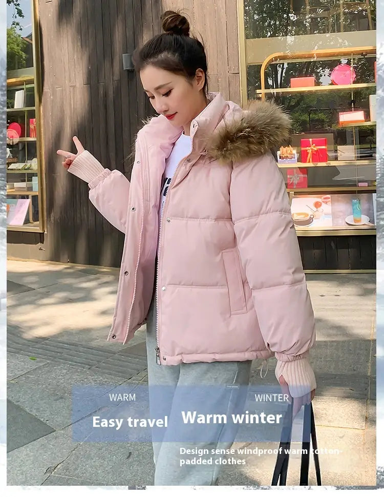 Loose Hooded Gloves Thickened Thermal Quilted Jacket Coat For Women