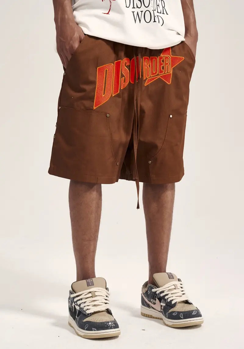 Heavy Industry Slogan Embroidered Street Loose Casual Shorts