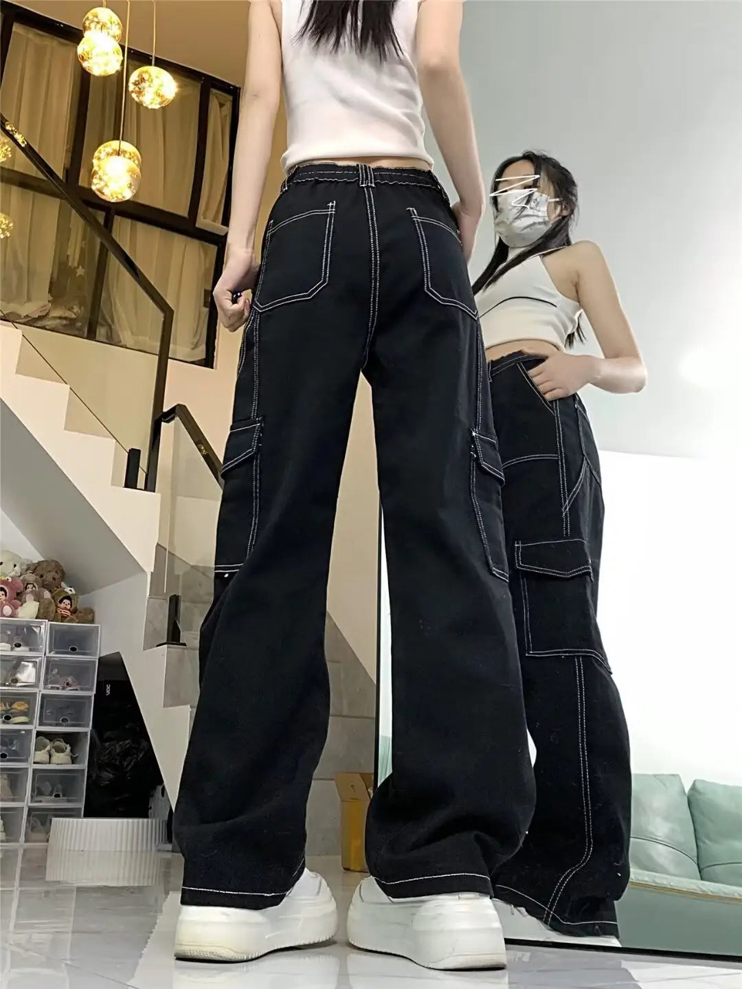 Jeans Women’s Straight Loose Spring Wide-leg Overalls
