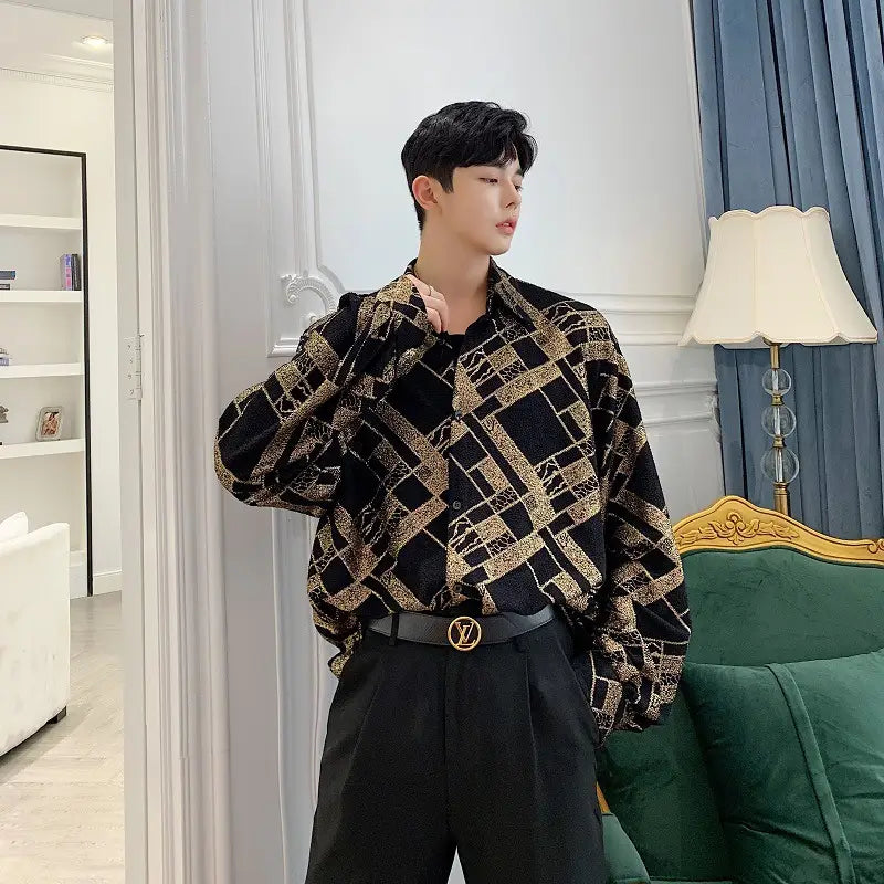 Trendy Men’s Shirt Gold 3D Long Sleeve Shirt Trendy Men