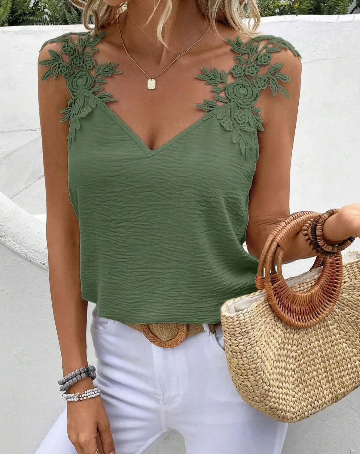 New 2 Solid Color V-neck Patchwork Sling Top