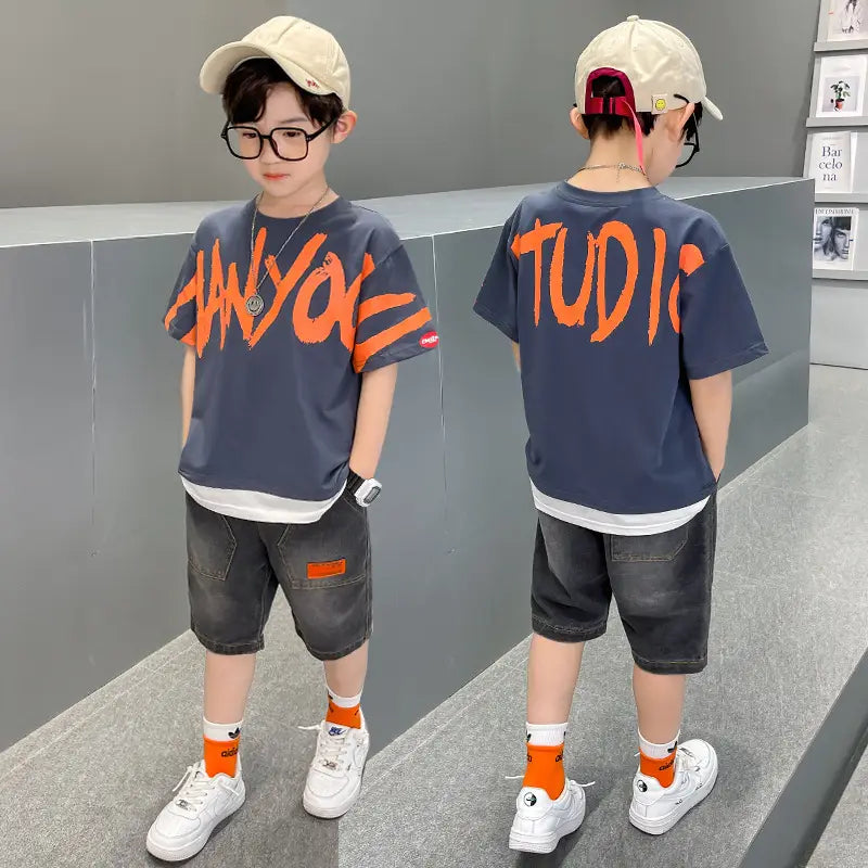 Big Boy’s Short Sleeve Suit T-shirt Trendy