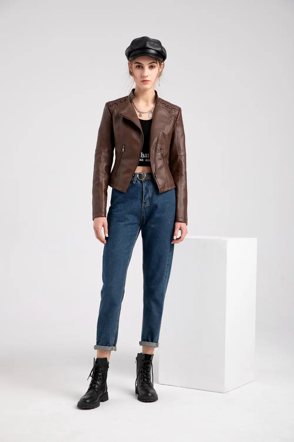 Slim Fit Thin Leather Coat Women’s Motorcycle Clothing