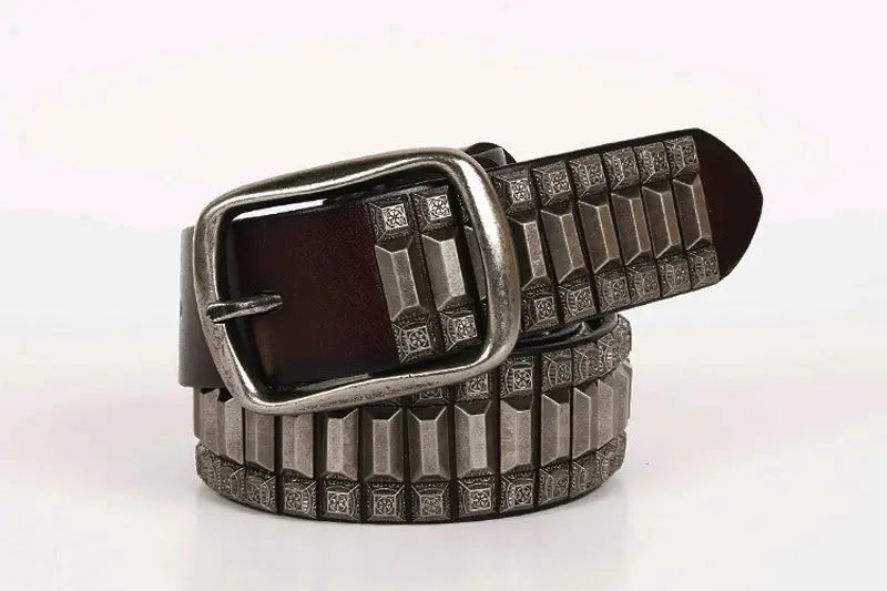 Pagoda Retro Belt Rivet Hip-Hop Top Layer Cowhide Unisex Belt For Men and Women