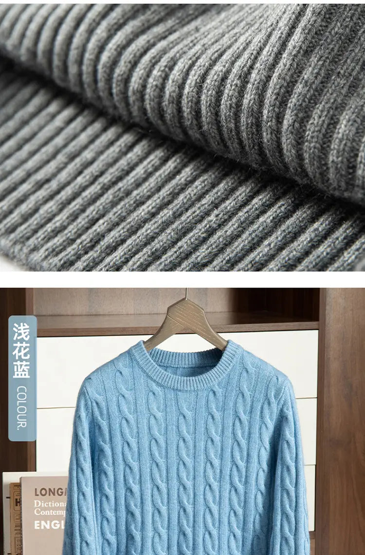 Pure Cashmere Shirt Men’s Round Neck Three-strand Thickening