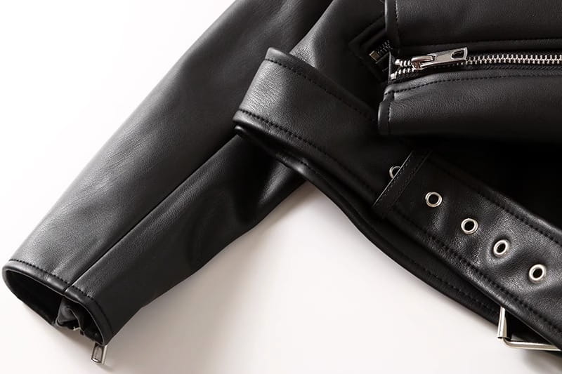 Women’s Black PU Leather Zip Jacket