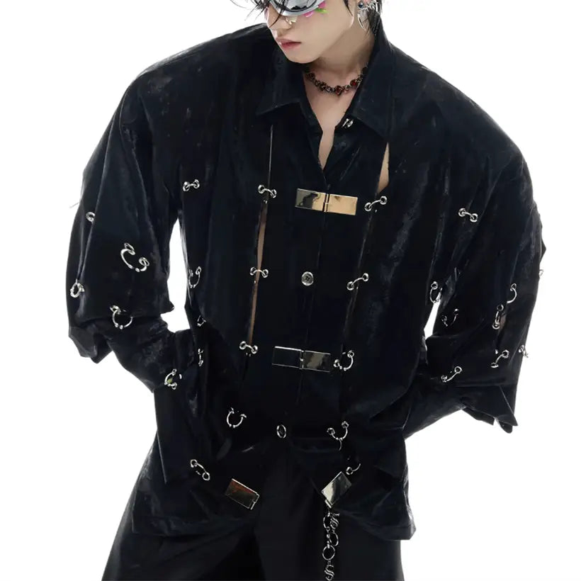 Heavy Niche Metal Buckle Hollow Sense Of Design Shirt