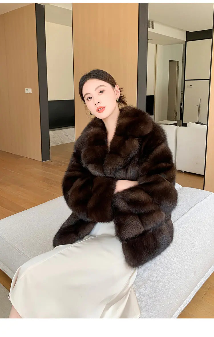 Artificial Fur Purple Sable Thick Warm Jacket