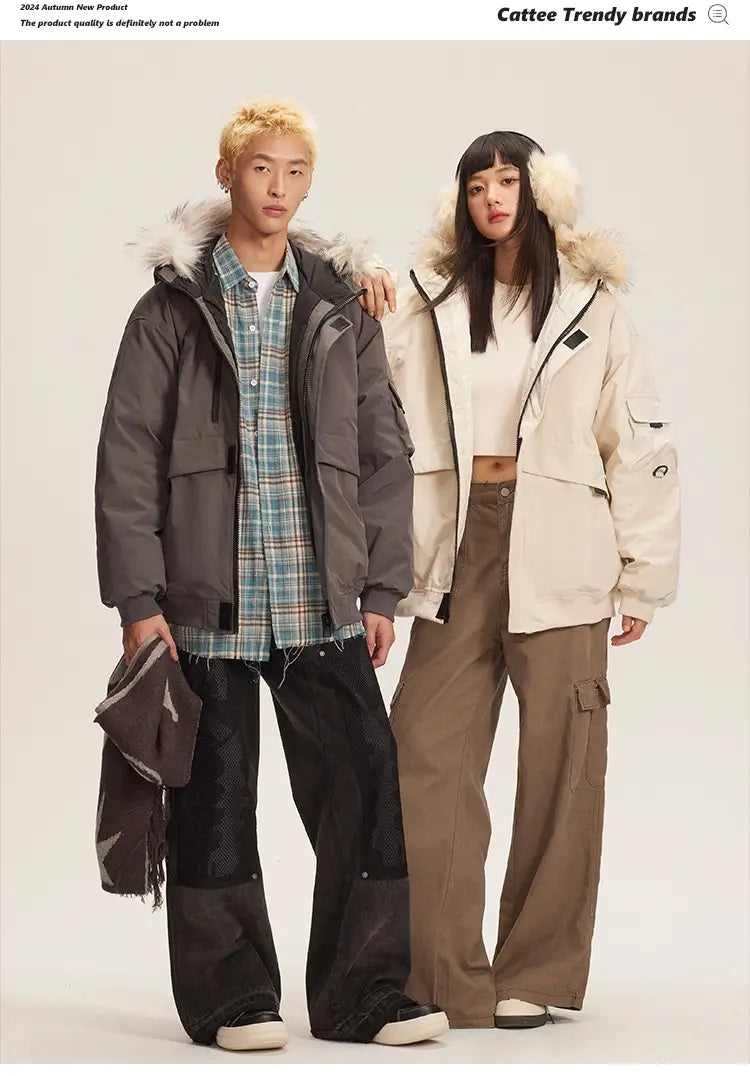 Retro Fur Collar Hood Parka Down Jacket Women’s Winter Thickened