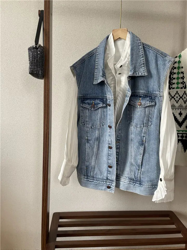Ladies Denim Vest Loose Sleeveless Jacket Casual