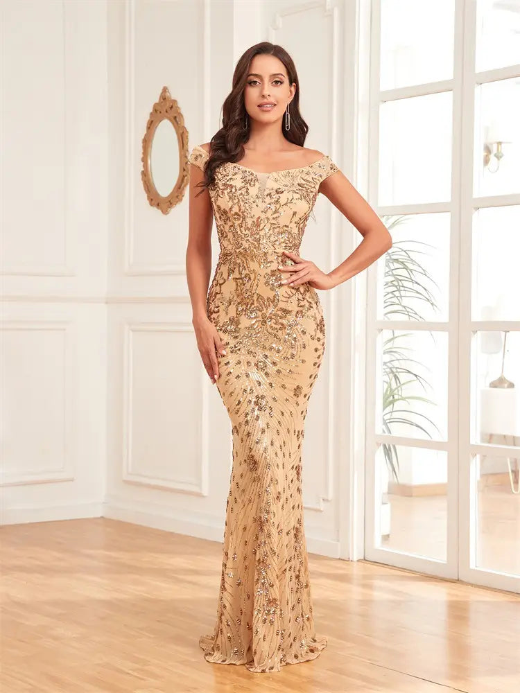 Green Sequined Sexy High Waist Fishtail Long Evening Dress