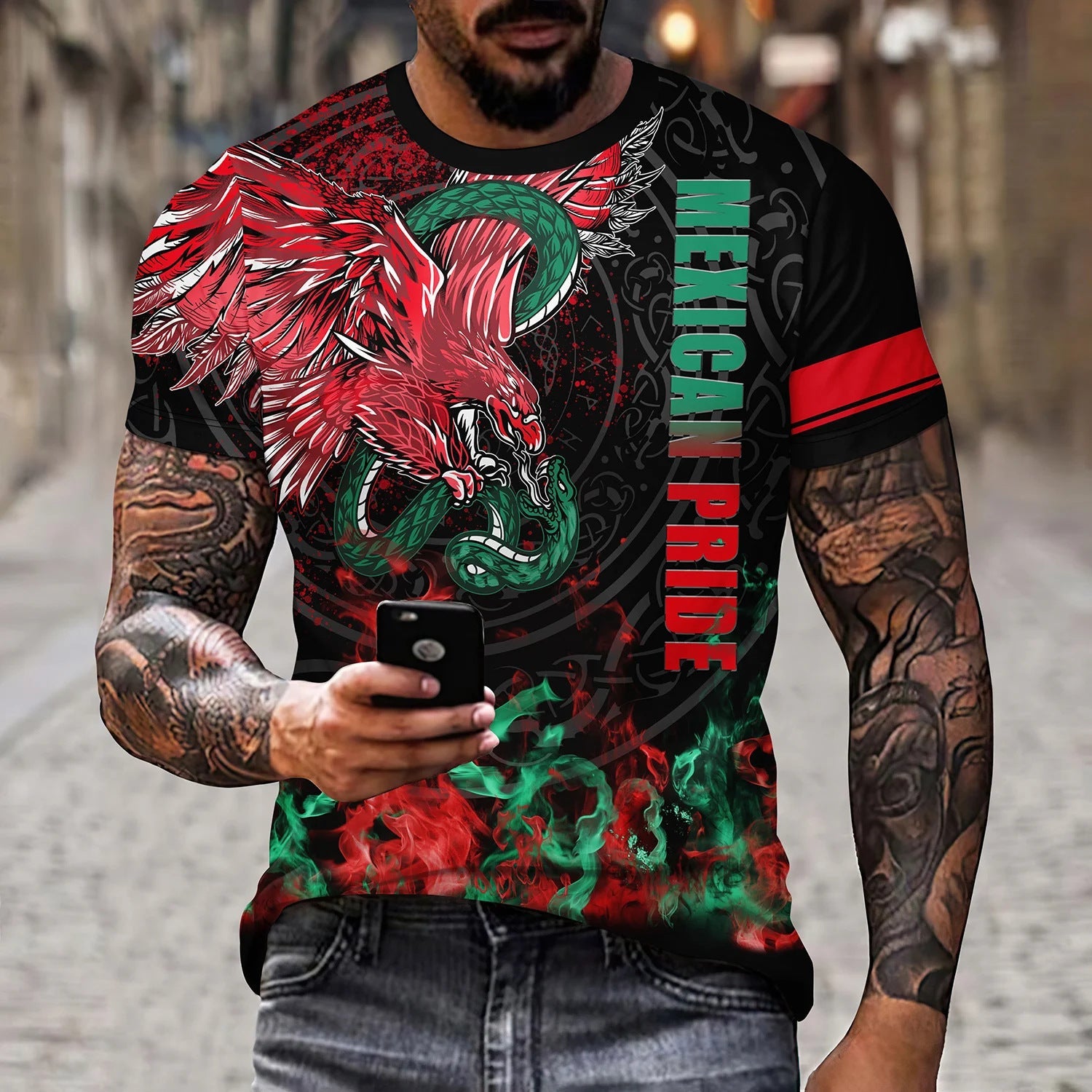 Eagle And Snake T-shirt Loose Round Neck Men’s Short Sleeve T-shirt - AT2024AB839 / S