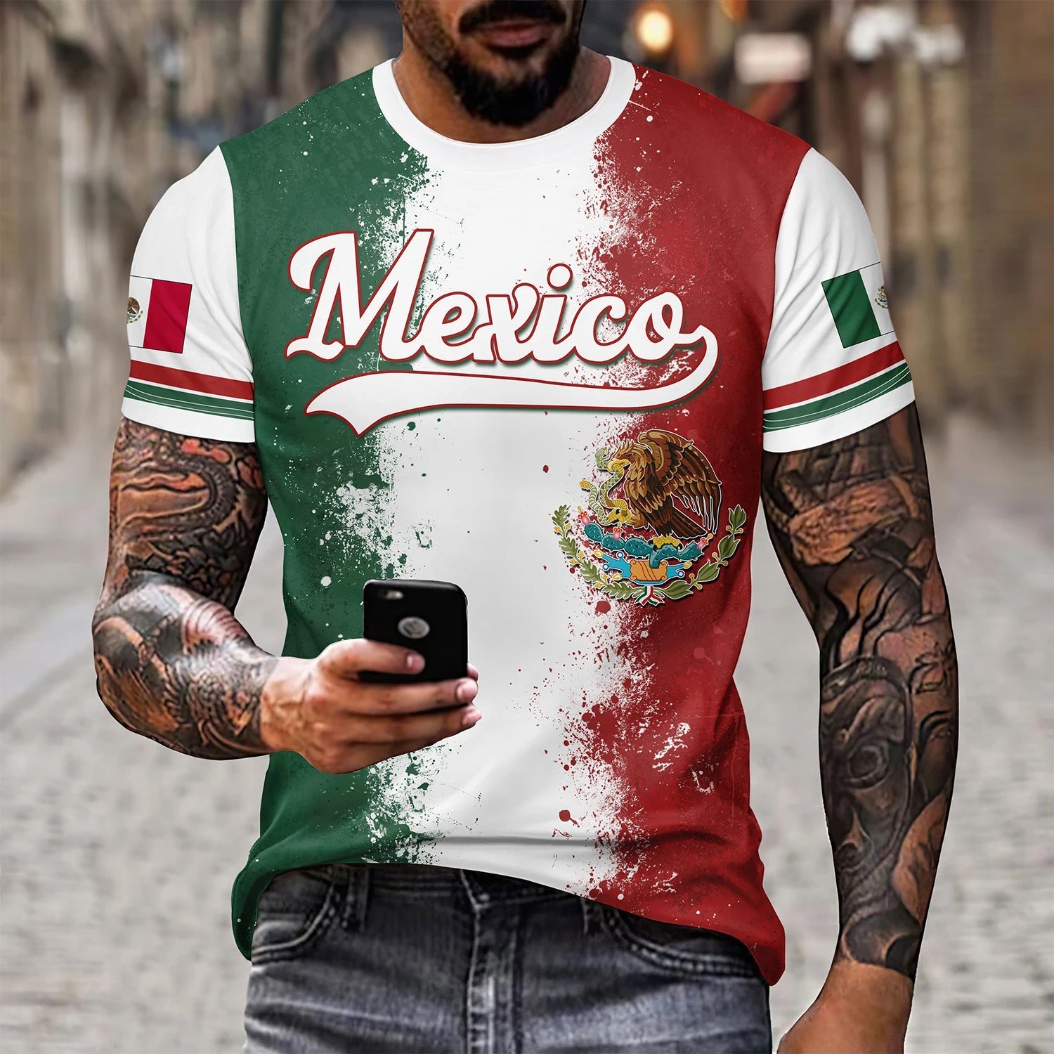 Eagle And Snake T-shirt Loose Round Neck Men’s Short Sleeve T-shirt - AT2024AB828 / S