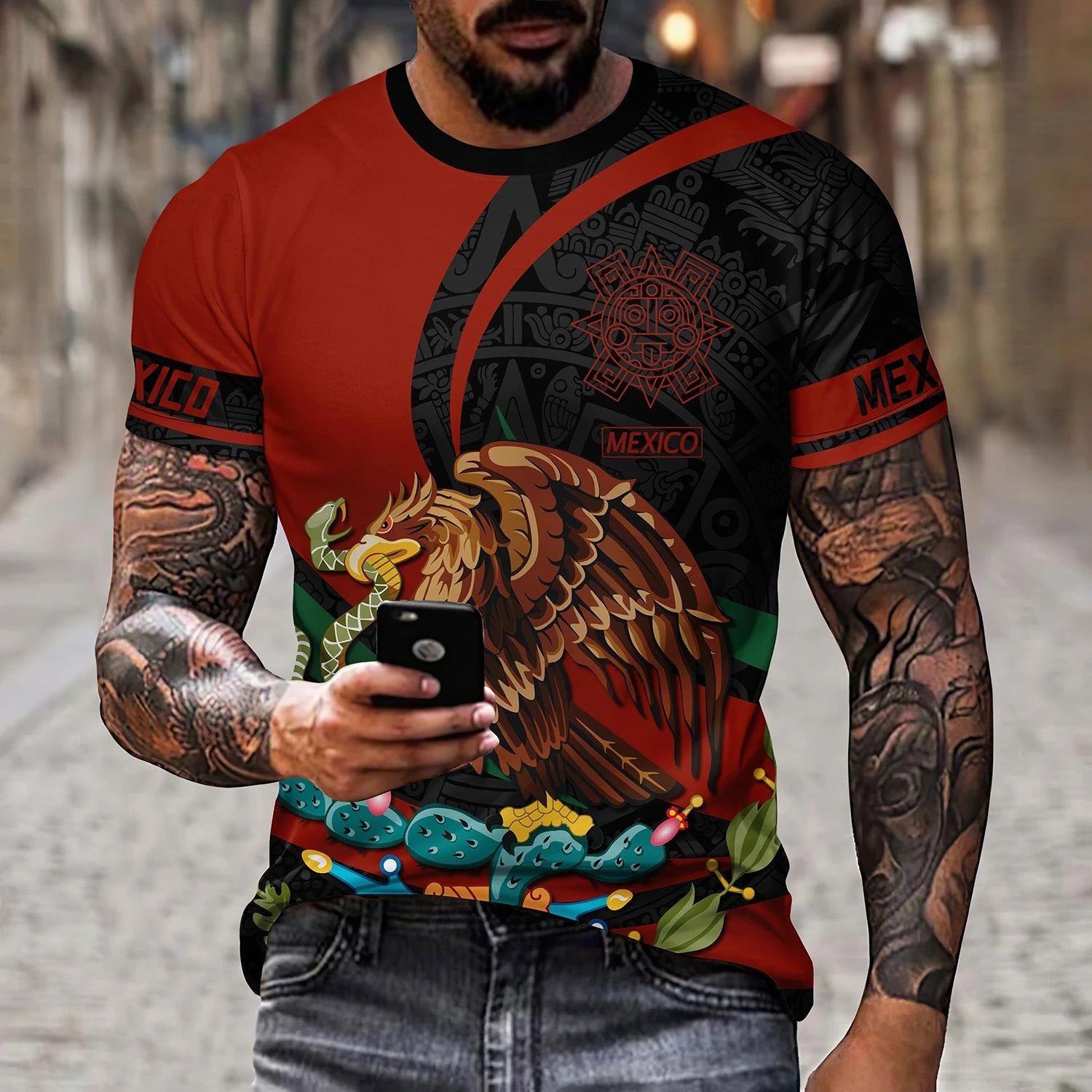 Eagle And Snake T-shirt Loose Round Neck Men’s Short Sleeve T-shirt